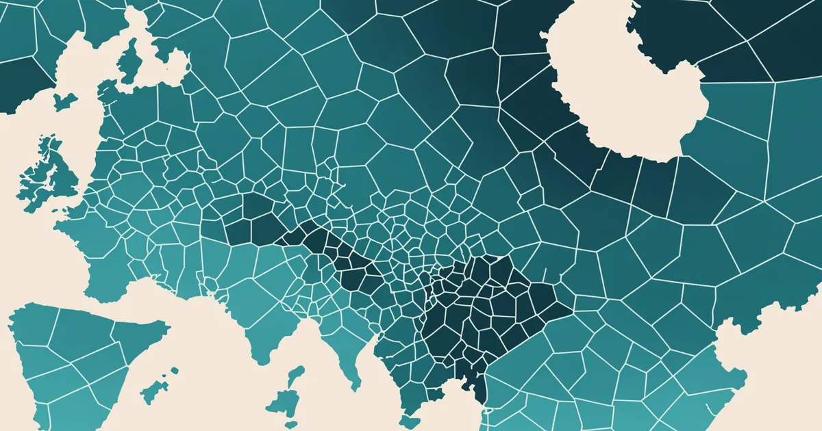 Choropleth map showing suburb boundaries filled with a gradient from pale to deep teal