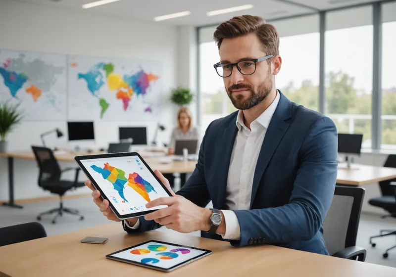 Real estate analyst reviewing site selection results on a map