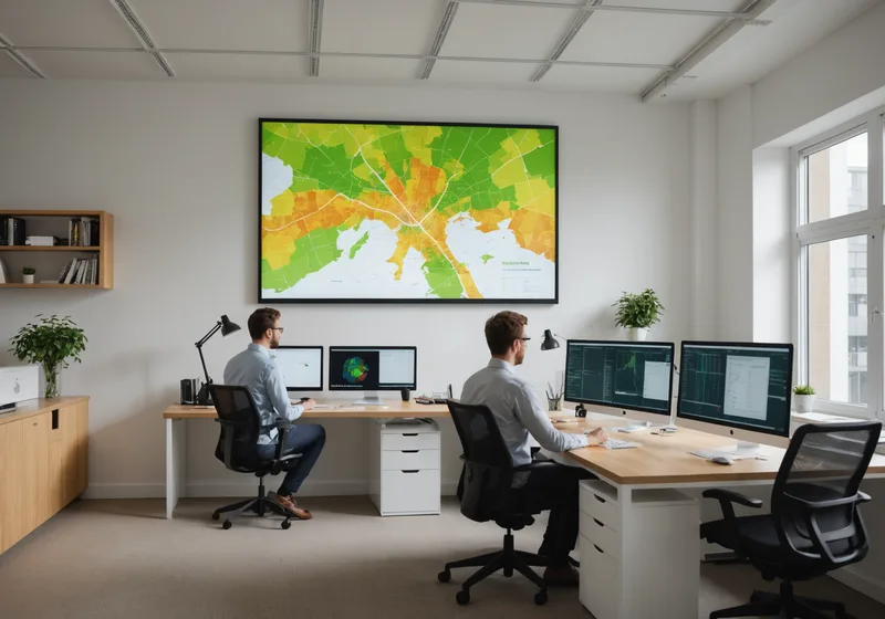 Urban planning team reviewing a choropleth map of Melbourne suburbs